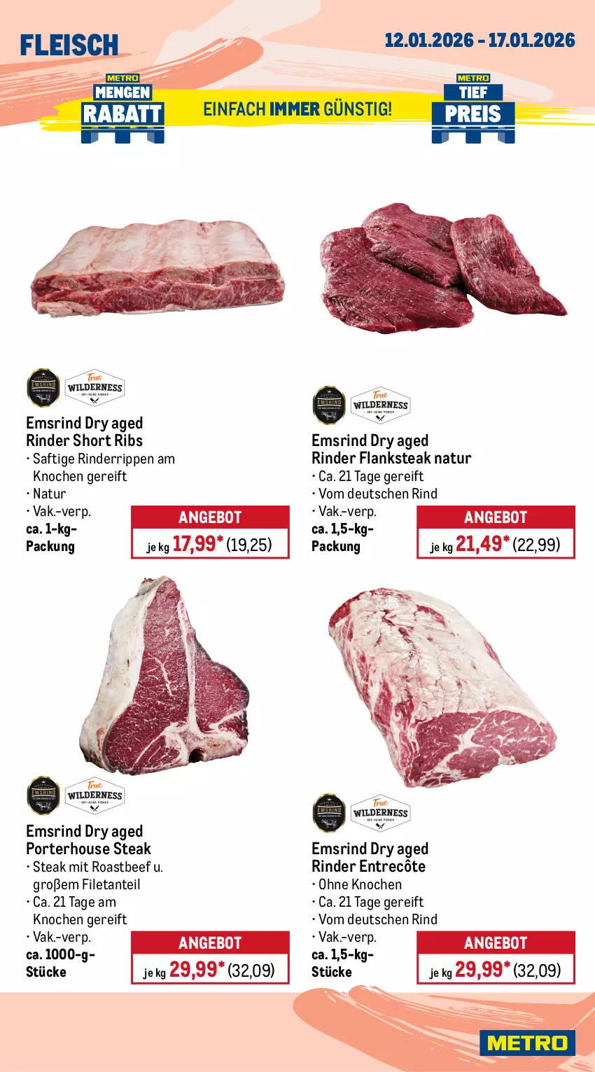 Aktueller Prospekt Metro - Wochen-Angebote - von 12.01 bis 17.01.2026 - strona 4 - produkty: angebot, ball, beef, beutel, burger, eis, entrecôte, filet, Flanksteak, fleisch, gewürz, mac, Mantel, natur, nuggets, pasta, rind, rinder, Rinderrippen, Rippen, roastbeef, saft, salat, salate, schnitzel, soja, steak, Ti, wrap, wraps