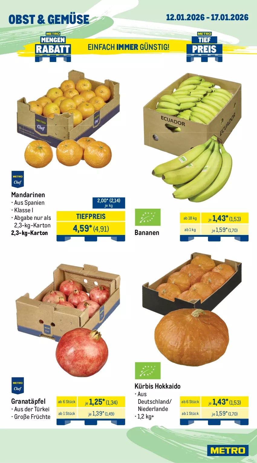 Aktueller Prospekt Metro - Wochen-Angebote - von 12.01 bis 17.01.2026 - strona 8 - produkty: banane, bananen, brie, cocktail, eis, früchte, grana, Granatäpfel, Kürbis, mandarine, mandarinen, möhren, obst, paprika, paprika rot, Rana, reis, rispentomaten, Ti, tiefpreis, tomate, tomaten