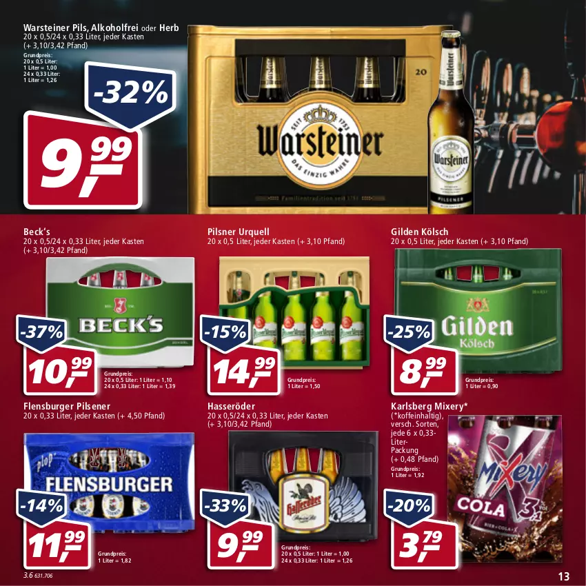 Aktueller Prospekt Real - von 27.06 bis 02.07.2022 - strona 13 - produkty: alkohol, burger, eis, flensburger, hasseröder, karlsberg, karlsberg mixery, Mixer, mixery, pils, pilsener, pilsner, pilsner urquell, reis, steiner, Ti, warsteiner