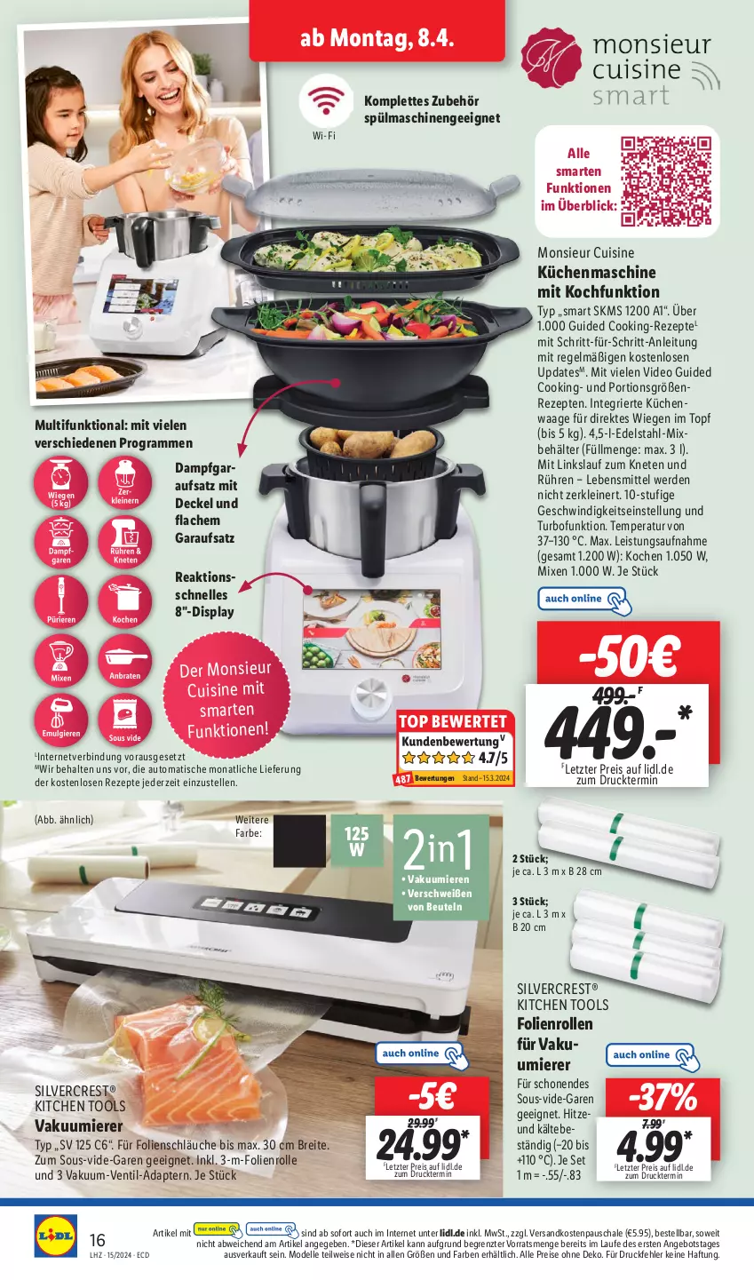 Aktueller Prospekt Lidl - Aktionsprospekt - von 08.04 bis 13.04.2024 - strona 20 - produkty: adapter, angebot, auto, Behälter, beutel, Brei, decke, Deckel, dell, deo, edelstahl, eis, elle, erde, küche, Küchen, Küchenwaage, lebensmittel, leine, Mode, Monsieur Cuisine, ndk, reis, rezept, rezepte, Schal, Schale, schläuche, silvercrest, Ti, tisch, topf, Vakuumierer, Waage, ZTE