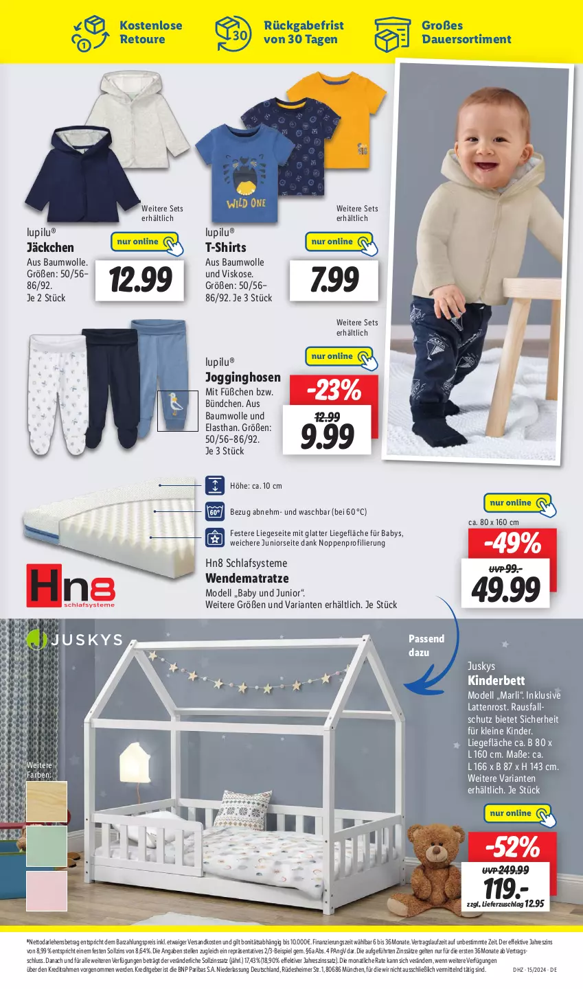 Aktueller Prospekt Lidl - Aktionsprospekt - von 08.04 bis 13.04.2024 - strona 29 - produkty: auer, Bau, baumwolle, bett, dell, eimer, eis, elle, erde, gin, hose, hosen, Kinder, Kinderbett, latte, lattenrost, leine, Liege, lupilu, matratze, Mode, ndk, reis, Ria, shirt, shirts, T-Shirt, Ti, wendematratze, wolle