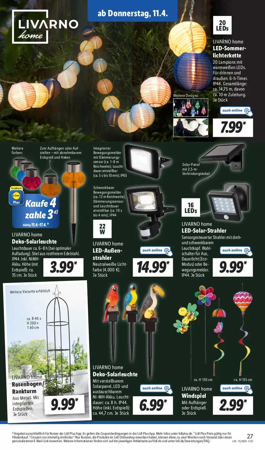 Aktueller Prospekt Lidl - Aktionsprospekt - von 08.04 bis 13.04.2024 - strona 35 - produkty: akku, angebot, auer, aust, coupon, edelstahl, eis, elle, Kette, leds, Leuchte, lichterkette, merl, Persona, reis, Ria, rosen, Schal, solarleuchte, Ti, timer