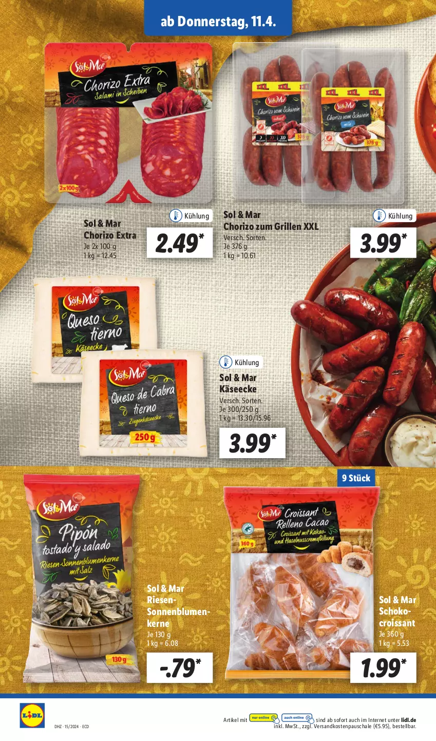 Aktueller Prospekt Lidl - Aktionsprospekt - von 08.04 bis 13.04.2024 - strona 46 - produkty: blume, blumen, chorizo, Croissant, grill, Käse, ndk, Schal, Schale, schoko, sonnenblume, sonnenblumen, Sonnenblumenkerne, Ti