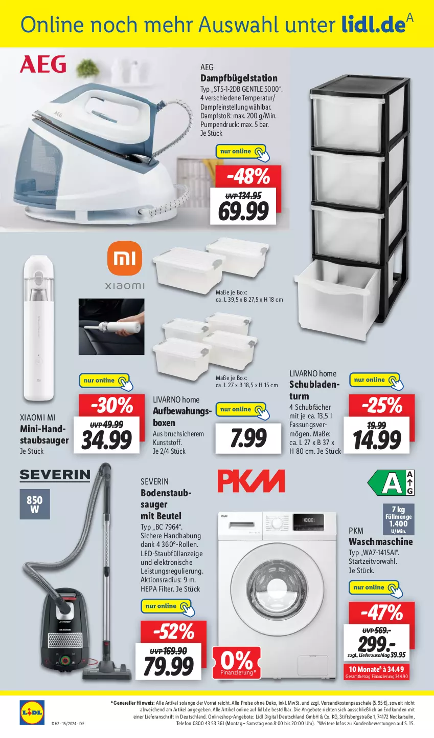 Aktueller Prospekt Lidl - Aktionsprospekt - von 08.04 bis 13.04.2024 - strona 56 - produkty: aeg, angebot, angebote, beutel, bügel, Bügelstation, dampfbügelstation, eis, Elektro, elle, ndk, reis, rel, Schal, Schale, schubladen, severin, staubsauger, telefon, Ti, uhr