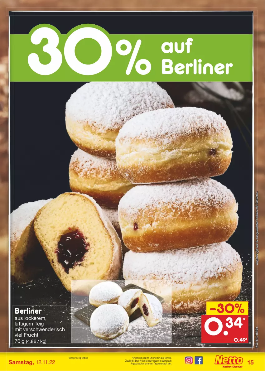 Aktueller Prospekt Netto Marken-Discount - Filial-Angebote - von 07.11 bis 12.11.2022 - strona 15 - produkty: angebot, backofen, berliner, bestpreis, Donut, donuts, eis, frucht, Ofen, reis, Ti, ZTE