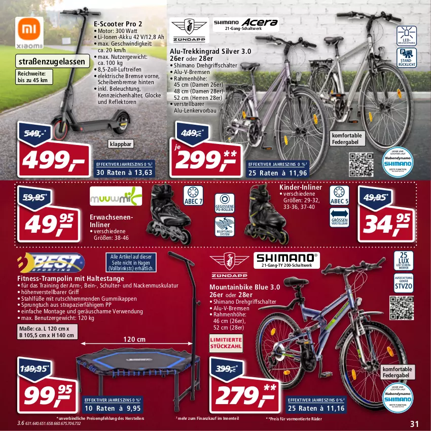 Aktueller Prospekt Real - Real Handzettel - von 14.02 bis 19.02.2022 - strona 31 - produkty: akku, Bau, beleuchtung, drehgriffschalter, eis, elle, ente, gabel, Kinder, Mountainbike, preis für vormontierte räder, reifen, reis, rwe, Schal, scooter, shimano, shimano drehgriffschalter, teller, Ti, Trampolin, tuc