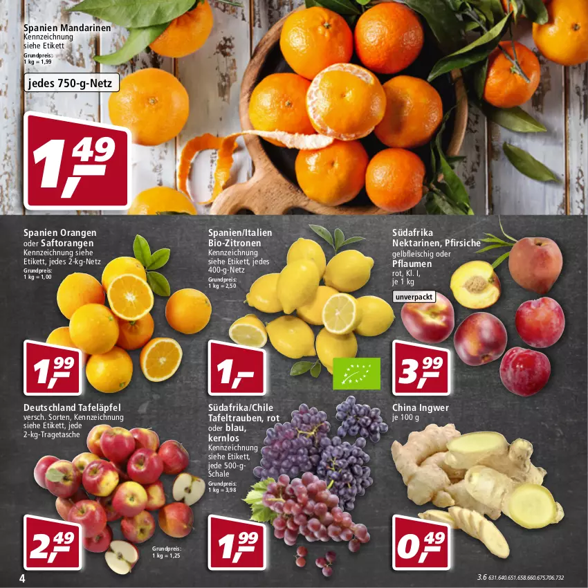 Aktueller Prospekt Real - Real Handzettel - von 14.02 bis 19.02.2022 - strona 4 - produkty: bio, bio-zitronen, eis, fleisch, ingwer, mandarine, mandarinen, Nektar, nektarinen, orange, orangen, pfirsich, pfirsiche, pflaume, pflaumen, reis, saft, Saftorangen, Schal, Schale, tafeläpfel, tafeltrauben, Tasche, Ti, tragetasche, trauben, zitrone, zitronen