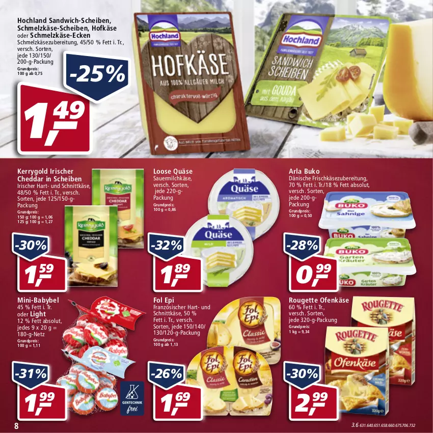 Aktueller Prospekt Real - Real Handzettel - von 14.02 bis 19.02.2022 - strona 8 - produkty: arla, arla buko, auer, babybel, Buko, cheddar, eis, fol epi, frischkäse, frischkäsezubereitung, hochland, Käse, kerrygold, Loose, milch, Ofen, Ofenkäse, quäse, reis, rouge, rougette, sandwich, sandwich-scheiben, Sauermilchkäse, Schmelzkäse, schmelzkäsezubereitung, schnittkäse