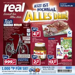 Gazetka promocyjna Real - Real Handzettel - Gazetka - ważna od 19.02 do 19.02.2022 - strona 1 - produkty: akku, ariel, ariel waschmittel, Bau, creme, eier, eis, Elektro, elle, ente, Fahrrad, gabel, kasseler, nuss, nuss-nugat-creme, nutella, Pods, preis für vormontierte räder, reis, rücktrittbremse, rwe, Schal, teller, Ti, waschmittel