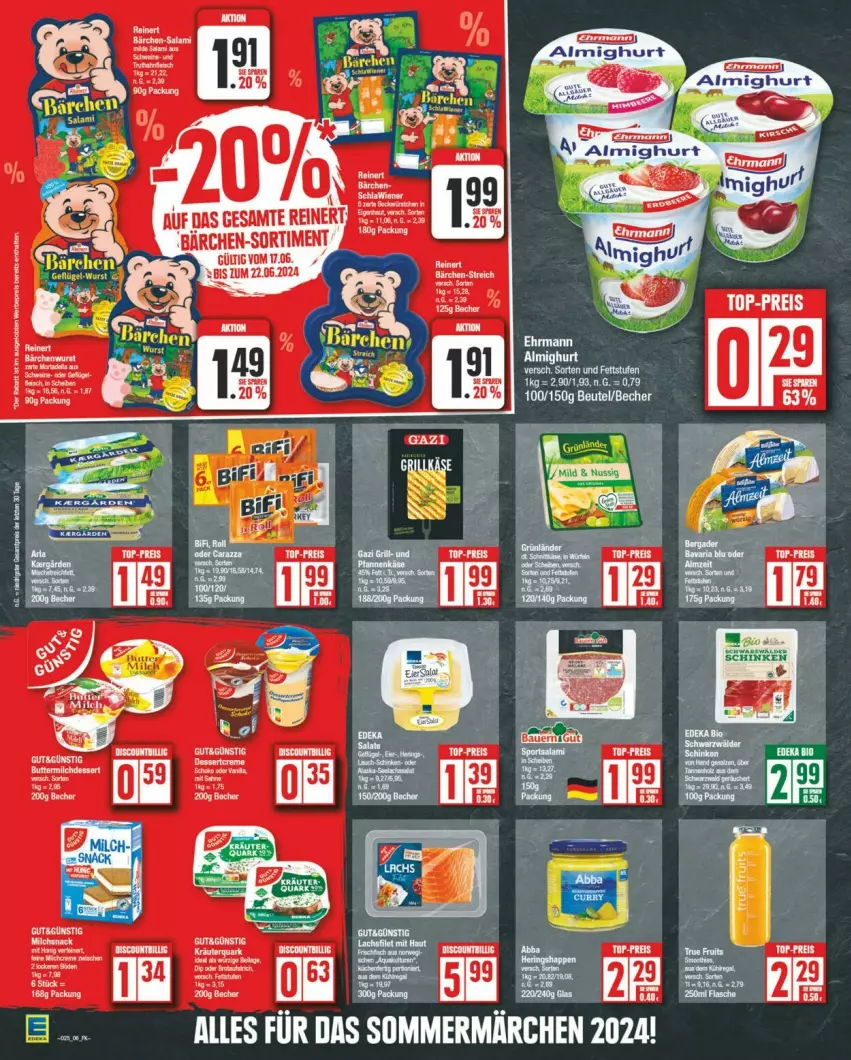 Aktueller Prospekt Edeka - Prospekte - von 15.06 bis 22.06.2024 - strona 6 - produkty: almighur, almighurt, aqua, auer, Becher, beutel, ehrmann, ehrmann almighurt, eis, ente, reinert, reis, schinken, Ti, top-preis, uhu