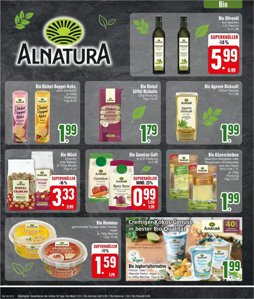 Aktueller Prospekt Edeka - Prospekte - von 26.02 bis 02.03.2024 - strona 10 - produkty: agaven, auer, Bau, Bauer, Becher, bio, bio gemüse, dicksaft, eis, hummus, joghur, joghurt, Käse, käsescheiben, kokos, kräuter, mandel, müsli, natur, olive, oliven, olivenöl, reis, saft, tee, Ti, ZTE