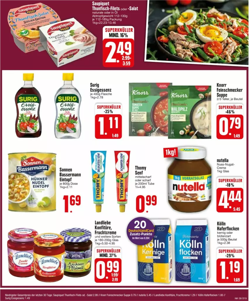 Aktueller Prospekt Edeka - Prospekte - von 26.02 bis 02.03.2024 - strona 19 - produkty: auer, beutel, Blüte, deutschlandcard, eintopf, elle, essig, feinschmecker, filet, filets, flasche, frucht, hafer, haferflocken, knorr, kölln, konfitüre, landliebe, nutella, salat, suppe, teller, topf