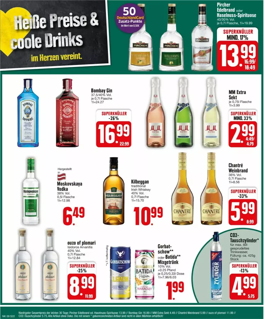 Aktueller Prospekt Edeka - Prospekte - von 26.02 bis 02.03.2024 - strona 22 - produkty: batida, flasche, getränk, gin, irish whiskey, Mixgetränk, mm extra, moskovskaya, ouzo, sekt, Ti, vodka, wein, weinbrand, whiskey