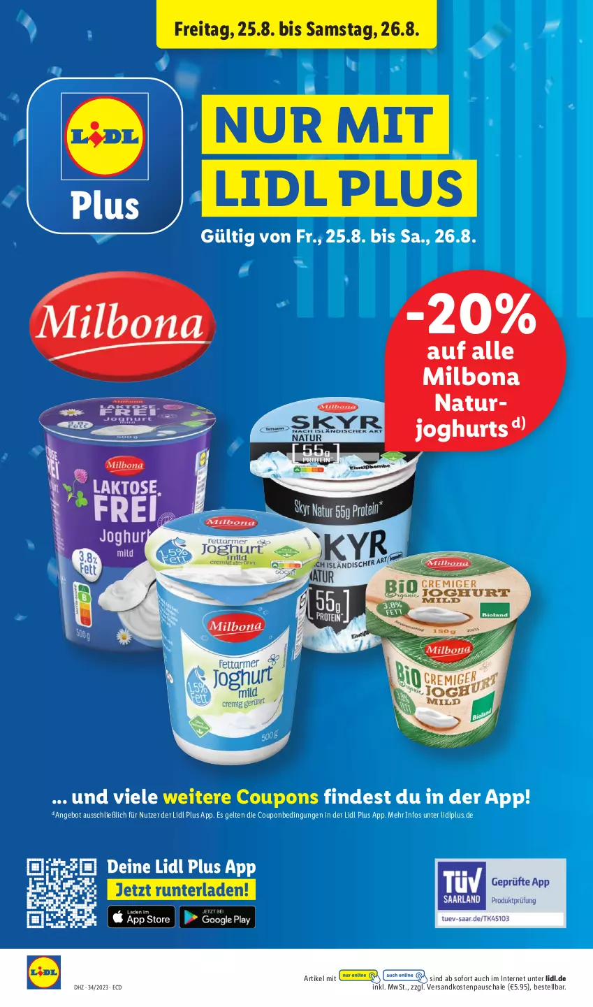 Aktueller Prospekt Lidl - Aktionsprospekt - von 21.08 bis 26.08.2023 - strona 18 - produkty: angebot, Bona, coupon, coupons, joghur, joghurt, Milbona, natur, naturjoghurt, ndk, Schal, Schale, Ti