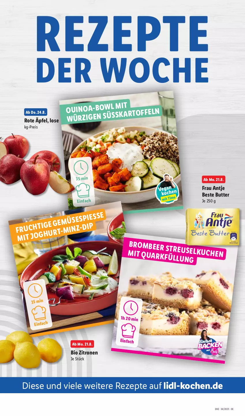 Aktueller Prospekt Lidl - Aktionsprospekt - von 21.08 bis 26.08.2023 - strona 19 - produkty: beste butter, bio, butter, dip, eis, frau antje, quinoa, reis, rezept, rezepte, zitrone, zitronen