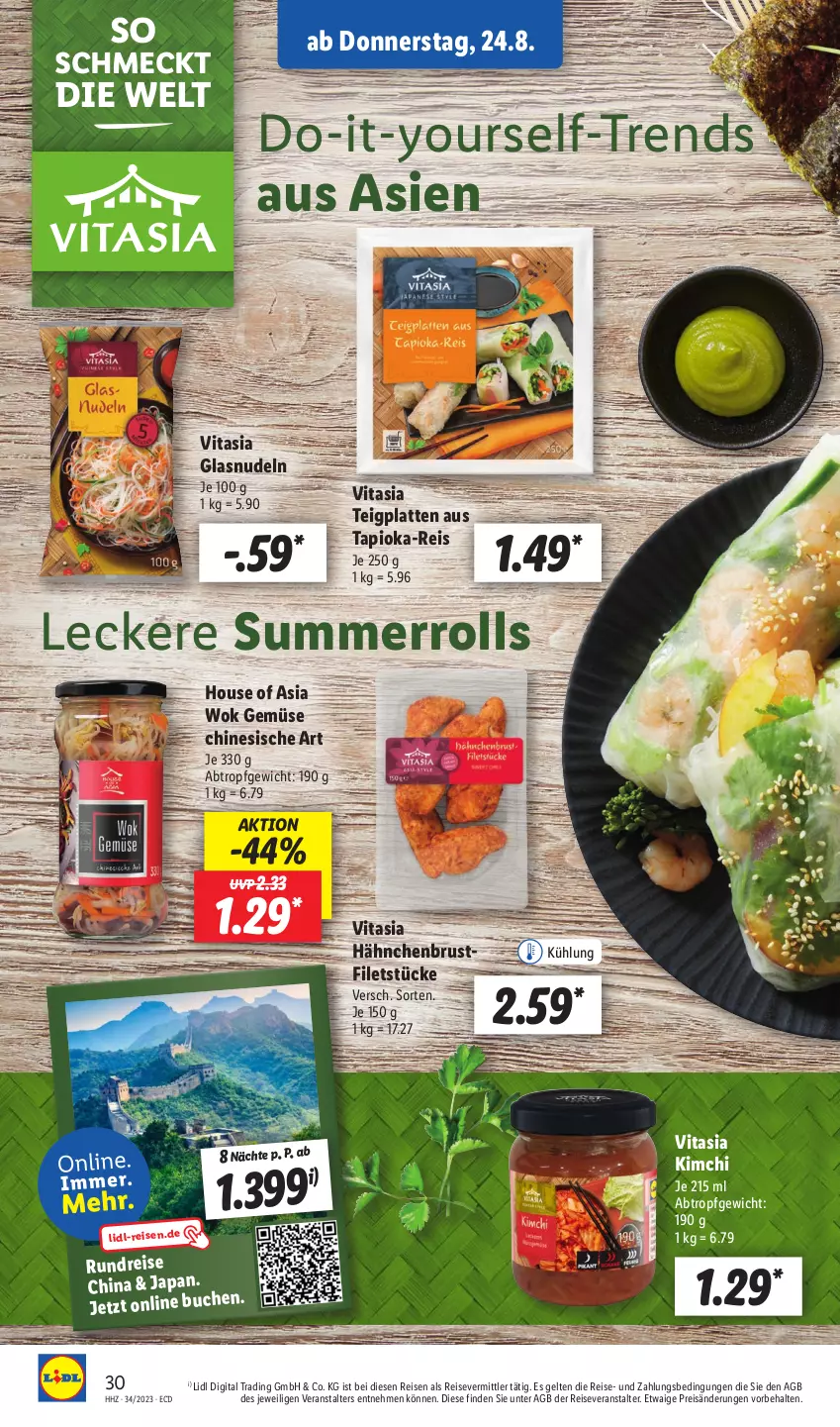 Aktueller Prospekt Lidl - Aktionsprospekt - von 21.08 bis 26.08.2023 - strona 46 - produkty: brustfilet, buch, eis, filet, filets, hähnchenbrust, hähnchenbrustfilet, latte, nudel, nudeln, reis, reiseveranstalter, Ti, vita, wok, Yo