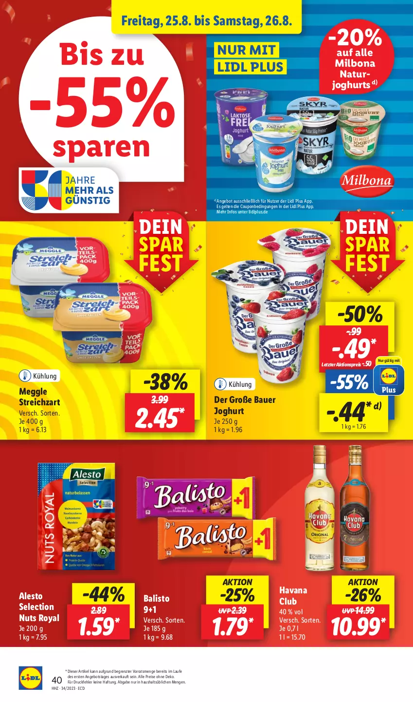 Aktueller Prospekt Lidl - Aktionsprospekt - von 21.08 bis 26.08.2023 - strona 58 - produkty: aktionspreis, alesto, angebot, auer, balisto, Bau, Bauer, Bona, coupon, drucker, eis, Engel, Havana Club, joghur, joghurt, kerze, meggle, Milbona, natur, naturjoghurt, papier, reis, Streichzart, Ti, ZTE