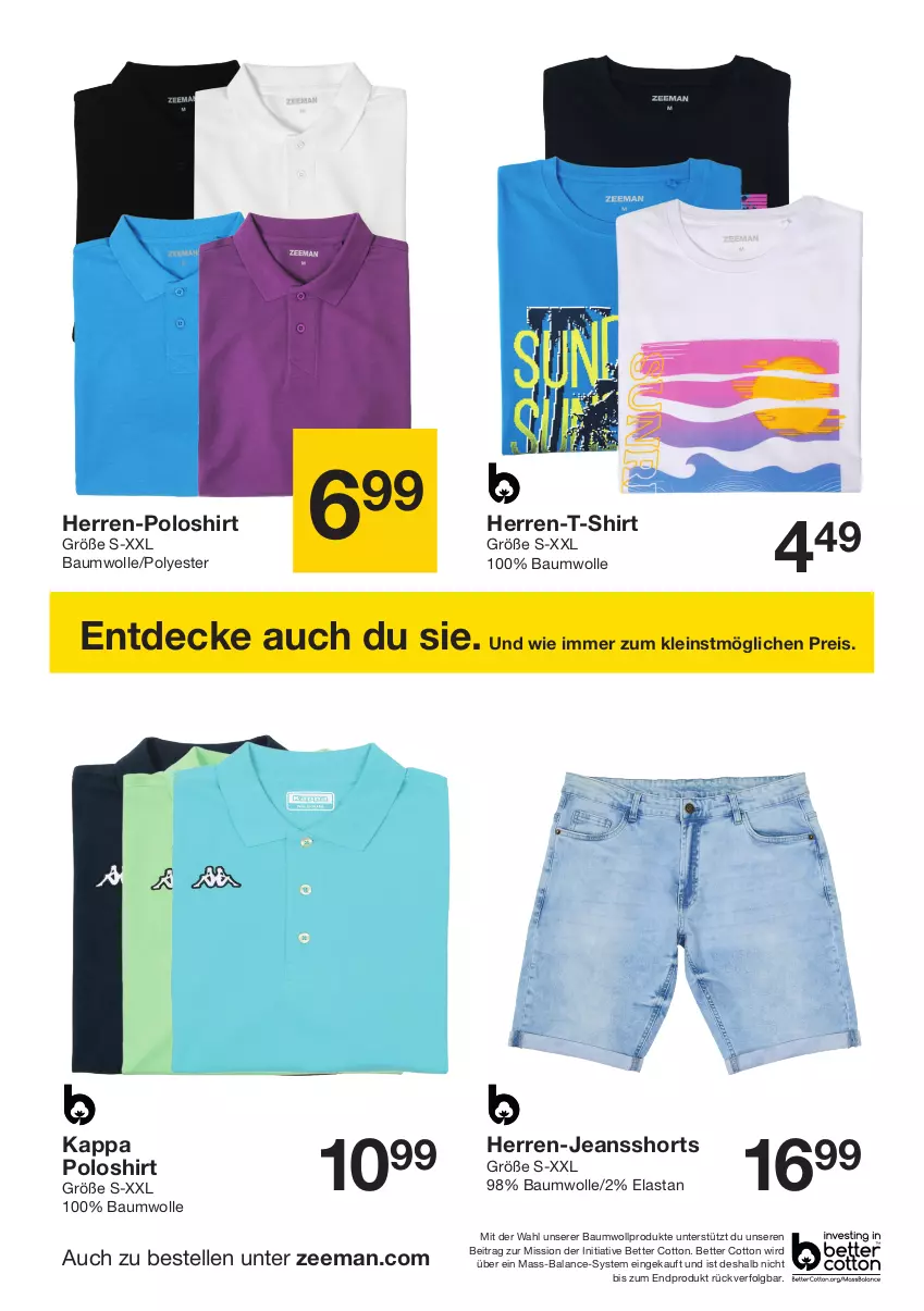 Aktueller Prospekt Zeeman - Prospekte - von 04.05 bis 10.05.2024 - strona 10 - produkty: Bau, baumwolle, bett, decke, eis, elle, herren-jeans, herren-polo, herren-t-shirt, jeans, kappa, LG, poloshirt, reis, shirt, shorts, T-Shirt, Ti, wolle