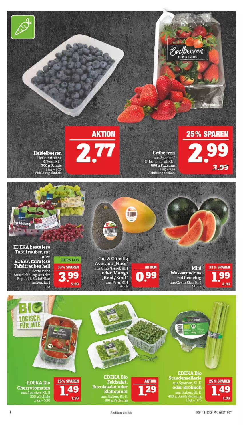 Aktueller Prospekt Marktkauf - Prospekt - von 03.04 bis 09.04.2022 - strona 10 - produkty: avocado, beere, beeren, bio, blattspinat, cola, deka, elle, erdbeere, erdbeeren, feldsalat, melone, rucola, salat, Schal, Schale, spinat, stauden, tafeltrauben, tee, Ti, trauben, wasser, wassermelone