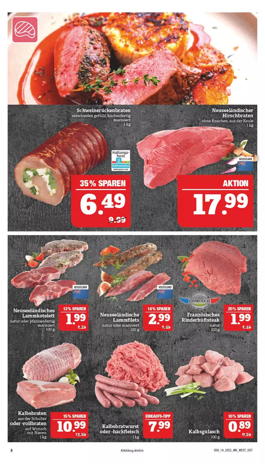 Aktueller Prospekt Marktkauf - Prospekt - von 03.04 bis 09.04.2022 - strona 12 - produkty: braten, bratwurst, eis, filet, filets, gulasch, hüftsteak, Kalbsbratwurst, kotelett, küche, Küchen, lamm, Lammfilets, lammkotelett, natur, pfanne, pfannen, rind, rinder, rollbraten, Rückenbraten, schwein, schweine, schweinerücken, steak, Ti, wein, weine, wurst