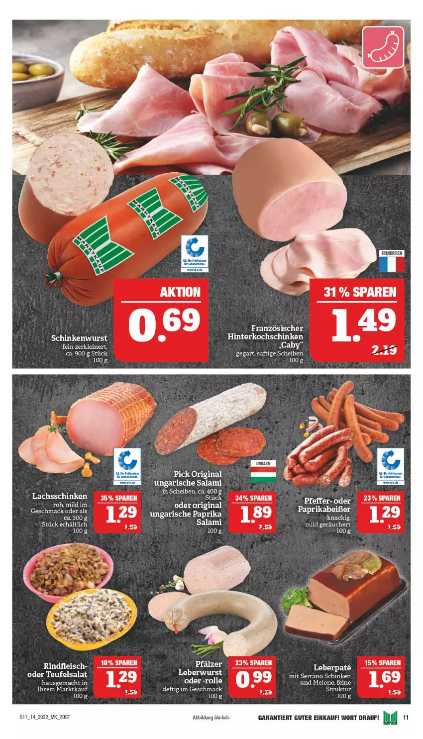 Aktueller Prospekt Marktkauf - Prospekt - von 03.04 bis 09.04.2022 - strona 15 - produkty: eis, fleisch, gin, hinterkochschinken, kochschinken, leberwurst, mac, pfeffer, rind, rindfleisch, saft, salami, salat, schinken, schinkenwurst, serrano, serrano schinken, tee, Ti, Ungarische Salami, wurst