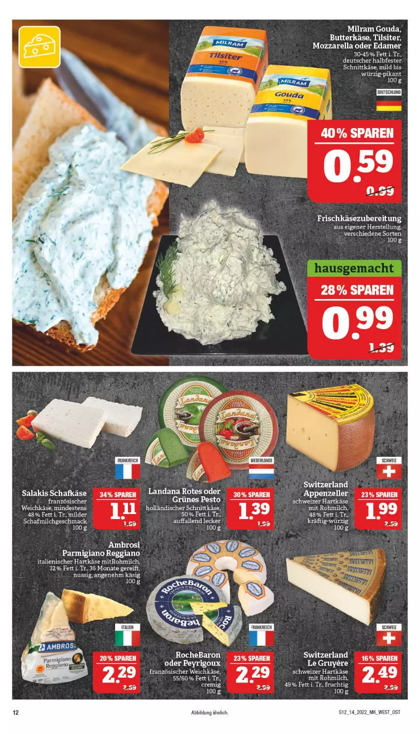 Aktueller Prospekt Marktkauf - Prospekt - von 03.04 bis 09.04.2022 - strona 16 - produkty: appenzeller, butter, butterkäse, edamer, elle, frischkäse, frischkäsezubereitung, frucht, gouda, halbfester schnittkäse, hartkäse, holländischer schnittkäse, italienischer hartkäse, Käse, mac, milch, milram, mozzarella, nuss, parmigiano, parmigiano reggiano, pesto, reggiano, rel, salakis, schafkäse, schnittkäse, schweizer hartkäse, Ti, Tilsiter, weichkäse