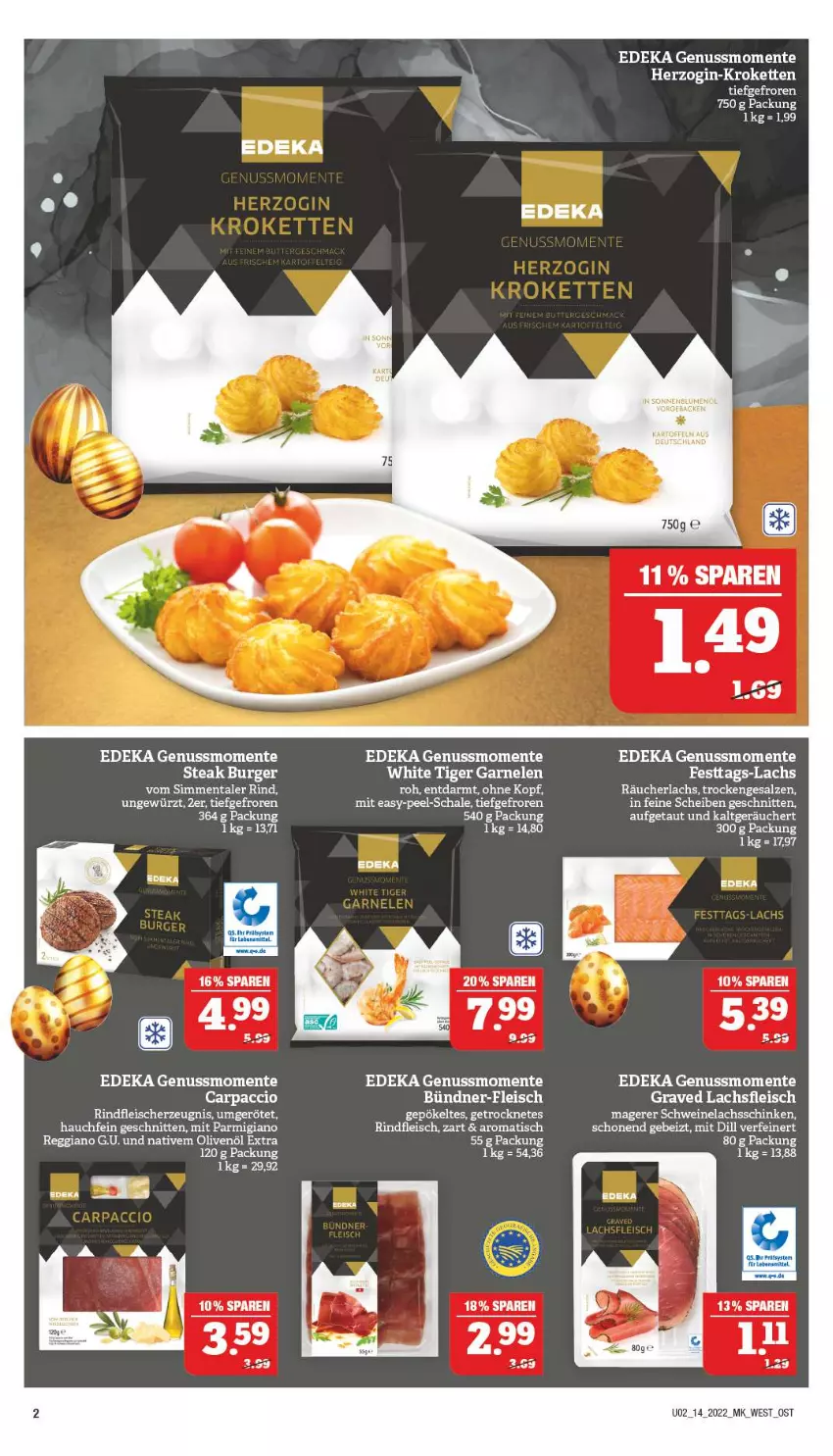 Aktueller Prospekt Marktkauf - Prospekt - von 03.04 bis 09.04.2022 - strona 2 - produkty: ACC, burger, Carpaccio, deka, eis, elle, ente, fleisch, gewürz, gin, Kette, Kroketten, lachs, lachsschinken, nuss, olive, oliven, olivenöl, olivenöl extra, parmigiano, parmigiano reggiano, Räucherlachs, reggiano, rind, rindfleisch, salz, Schal, Schale, schinken, schnitten, schwein, schweine, Schweinelachs, sim, steak, tee, Ti, tisch, wein, weine