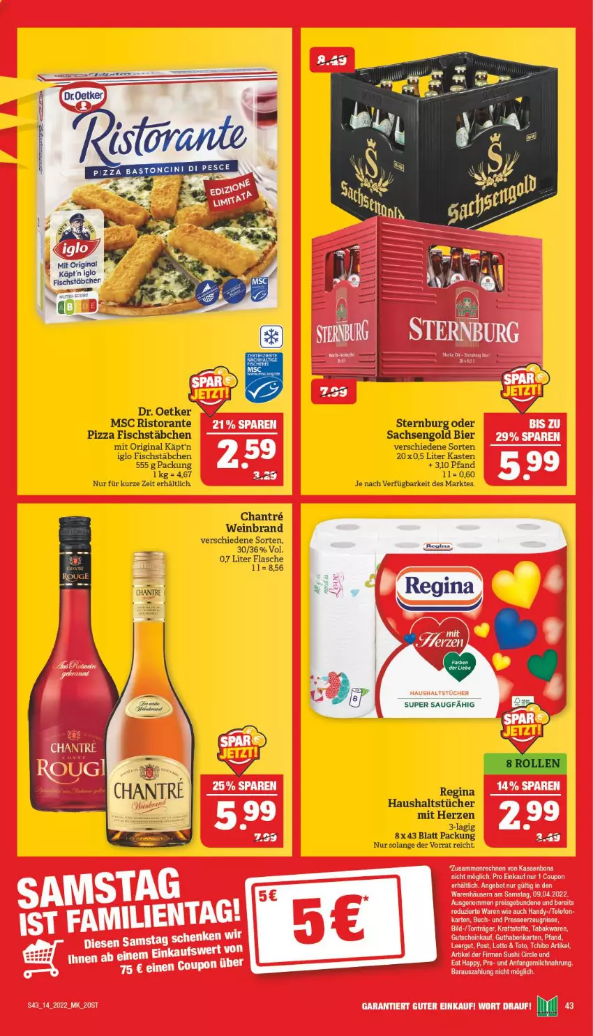 Aktueller Prospekt Marktkauf - Prospekt - von 03.04 bis 09.04.2022 - strona 47 - produkty: angebot, bier, buch, coupon, Dr. Oetker, eis, fisch, fischstäbchen, flasche, gin, guthabenkarte, gutschein, Handy, haushaltstücher, iglo, kraft, Kugel, milch, pizza, reis, ristorante, ristorante pizza, sac, Sternburg, Sushi, Tchibo, telefon, Ti, tücher, wein, weinbrand