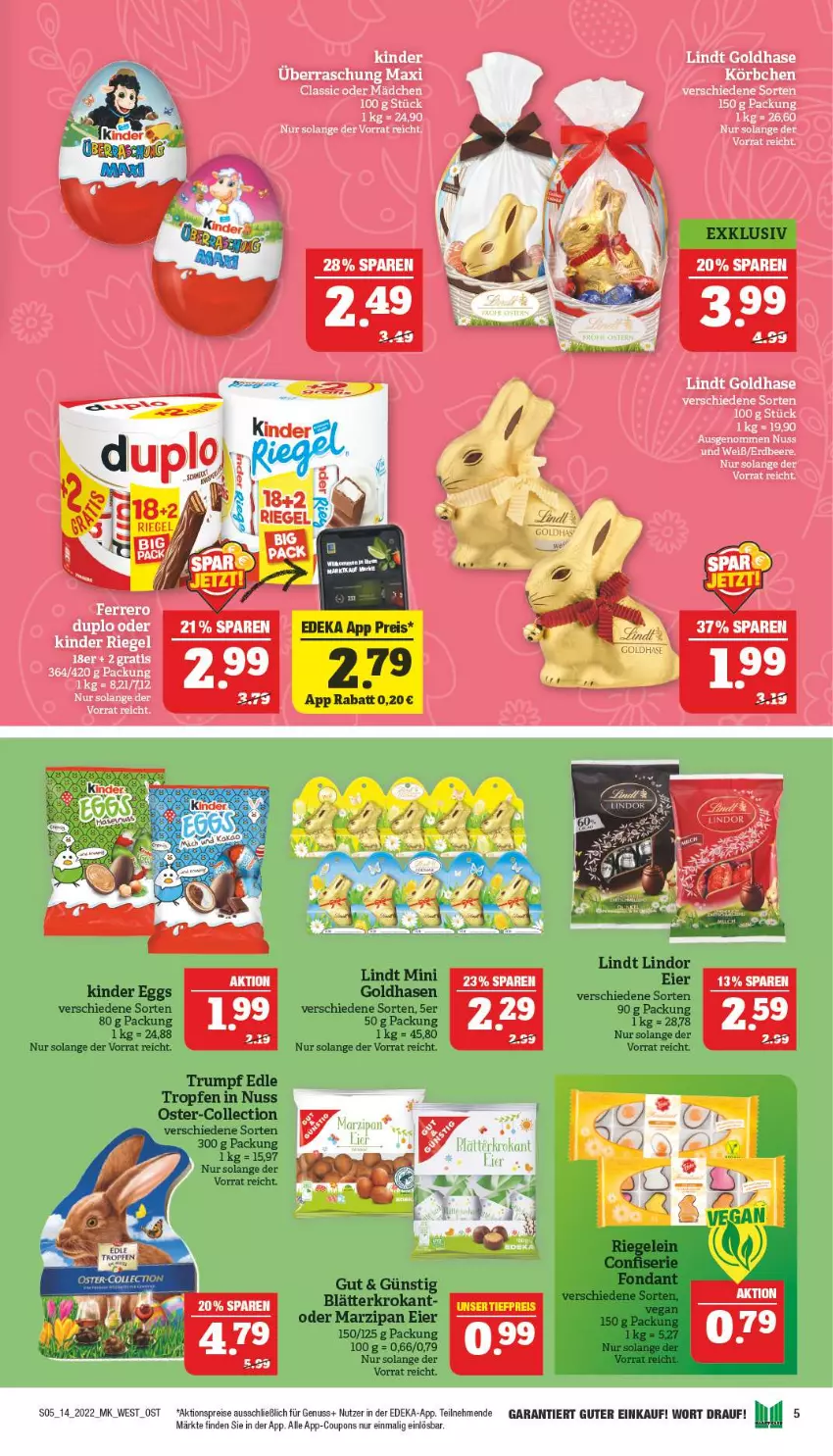 Aktueller Prospekt Marktkauf - Prospekt - von 03.04 bis 09.04.2022 - strona 9 - produkty: aktionspreis, auer, beere, coupon, coupons, deka, eis, erdbeere, ferrero, Kinder, Körbchen, lindt, marzipan, nuss, reis, rel, riegel, tee, Ti