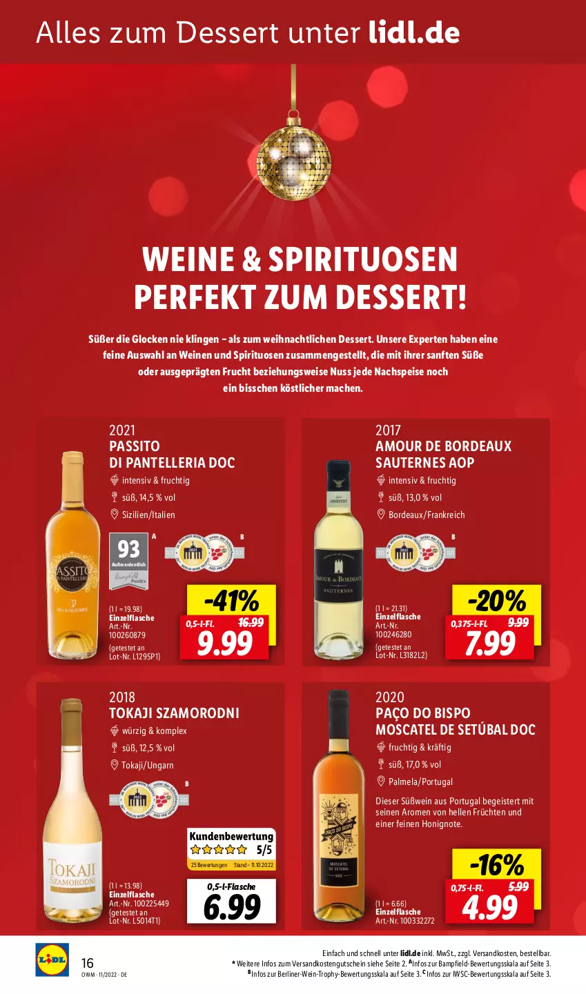 Aktueller Prospekt Lidl - Beste Weine für jeden Anlass - von 01.11 bis 30.11.2022 - strona 16 - produkty: berliner, dessert, eis, elle, flasche, frucht, früchte, früchten, gsw, gutschein, honig, mac, ndk, nuss, Ria, Sauternes, spirituosen, teller, Ti, wein, weine