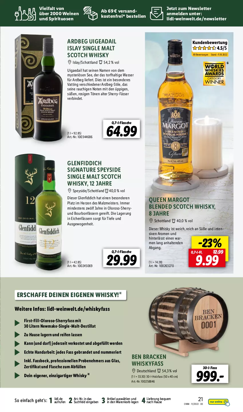 Aktueller Prospekt Lidl - Beste Weine für jeden Anlass - von 01.11 bis 30.11.2022 - strona 21 - produkty: Ardbeg, blended scotch, blended scotch whisky, bourbon, eis, elle, erde, flasche, Holz, islay single malt, korb, malz, Meister, natur, ndk, Rauch, reifen, schott, scotch, scotch whisky, single malt, spirituosen, Ti, versandkostenfrei, wasser, wein, weine, whisky