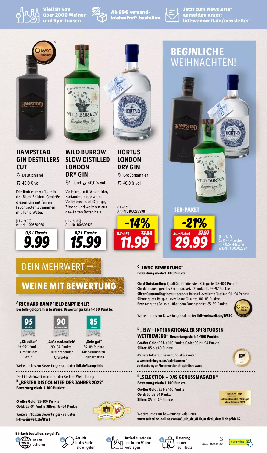 Aktueller Prospekt Lidl - Beste Weine für jeden Anlass - von 01.11 bis 30.11.2022 - strona 3 - produkty: berliner, brita, discount, dry gin, eis, elle, Engel, ente, flasche, frucht, gin, HP, korb, Koriander, lack, london dry, london dry gin, magazin, ndk, nuss, orange, Ria, rwe, spirituosen, Ti, tonic, tonic water, versandkostenfrei, weihnachten, wein, weine, Wild, zitrone