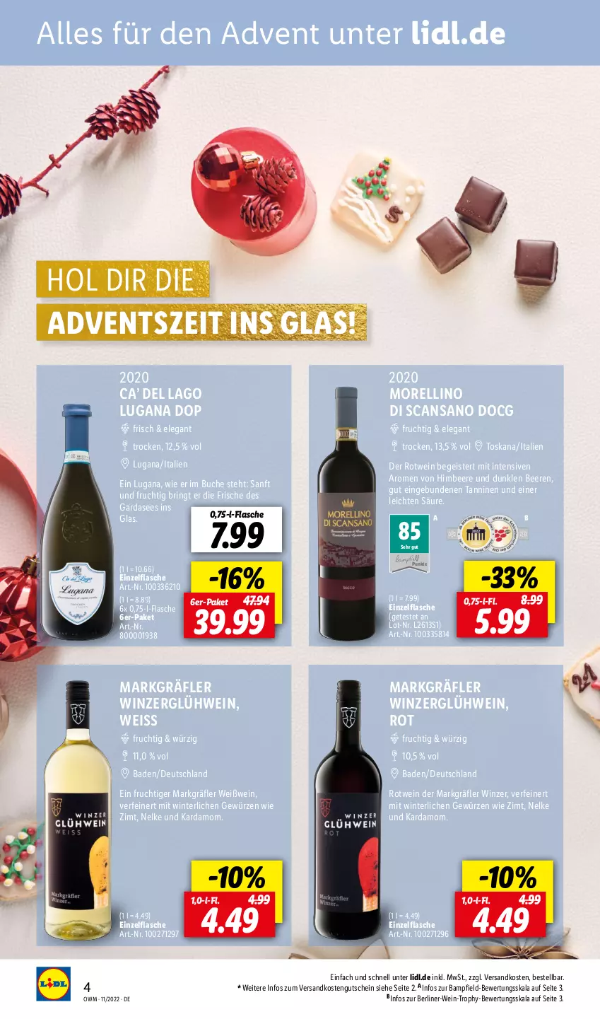 Aktueller Prospekt Lidl - Beste Weine für jeden Anlass - von 01.11 bis 30.11.2022 - strona 4 - produkty: Bad, beere, beeren, berliner, buch, eis, flasche, frucht, gewürz, Glühwein, gutschein, himbeer, himbeere, Morelli, ndk, rel, ring, rotwein, Ti, wein, Weißwein