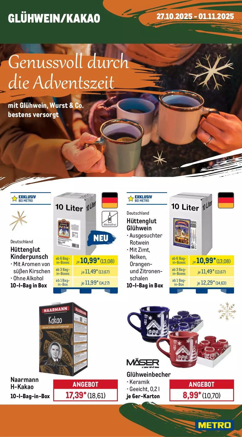 Aktueller Prospekt Metro - Wochen-Angebote Gastro - von 27.10 bis 01.11.2025 - strona 12 - produkty: alkohol, angebot, bag-in-box, Bau, Becher, bratwurst, brötchen, eimer, flasche, getränk, getränke, gin, Glühwein, homann, kakao, Kinder, kirsch, kirsche, kirschen, küche, Küchen, küchentücher, mayonnaise, nuss, ohne alkohol, orange, orangen, Palette, rotwein, rum, salat, Schal, Schale, senf, tücher, wein, wurst, Yo, zitrone, zitronen