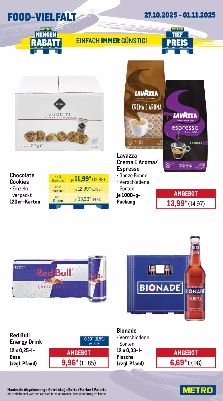 Aktueller Prospekt Metro - Wochen-Angebote Gastro - von 27.10 bis 01.11.2025 - strona 15 - produkty: angebot, auer, beutel, bio, bionade, bohne, braten, braun, cola, cookie, cookies, drink, eis, energy drink, espresso, flasche, getränk, getränke, Gläser, gurke, gurken, hollandaise, knorr, Konserven, lavazza, lukull, Palette, Rauch, red bull, reis, rohrzucker, salat, salate, sauce, sauce hollandaise, Ti, zucker