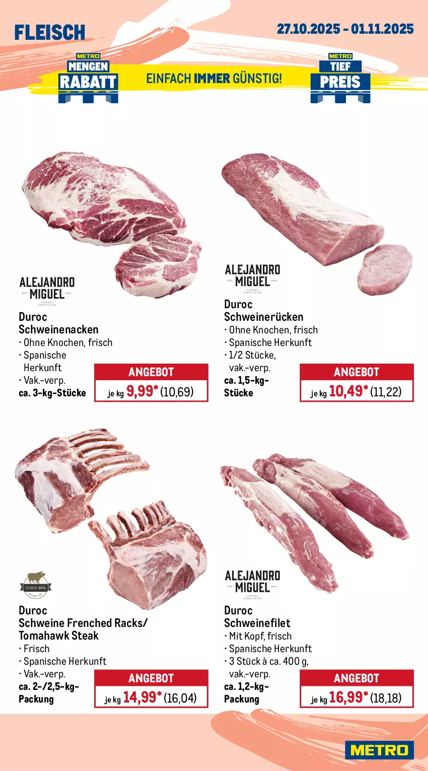 Aktueller Prospekt Metro - Wochen-Angebote Gastro - von 27.10 bis 01.11.2025 - strona 4 - produkty: Abtei, angebot, angebote, aqua, eis, filet, fisch, fischtheke, fleisch, frischfisch, lachs, lachsfilet, Metro, rwe, schwein, schweine, schweinefilet, schweinenacken, schweinerücken, seelachsfilet, steak, thunfisch, Ti, wein, weine, Wild