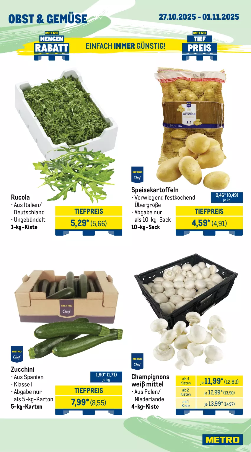 Aktueller Prospekt Metro - Wochen-Angebote Gastro - von 27.10 bis 01.11.2025 - strona 8 - produkty: Alpenhain, angebot, bag-in-box, camembert, champignon, champignons, cola, eimer, eis, kartoffel, kartoffeln, küche, Küchen, Küchensahne, mac, milch, obst, reis, rucola, sac, sahne, schmand, speisekartoffeln, Ti, tiefpreis, zucchini