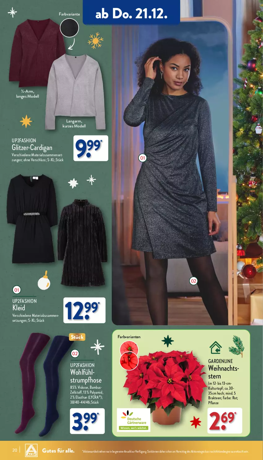 Aktueller Prospekt Aldi Nord - Von Montag - von 18.12 bis 23.12.2023 - strona 20 - produkty: bambus, Blüte, Brei, Cardigan, dell, gin, hose, kleid, kulturtopf, Mode, pflanze, Ria, rum, Strumpfhose, tee, Ti, topf, up2fashion, ZTE