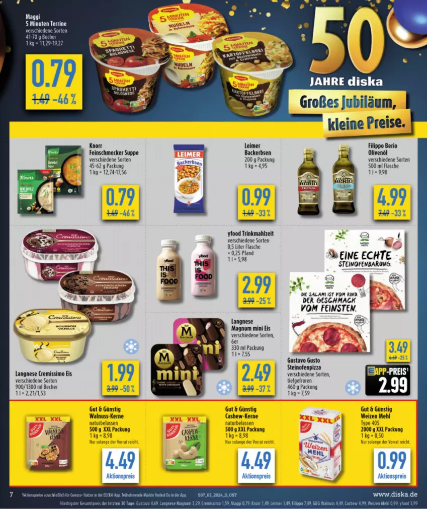 Aktueller Prospekt Budni - von 15.01 bis 20.01.2024 - strona 7 - produkty: aktionspreis, Becher, eimer, eis, erbsen, feinschmecker, flasche, langnese, leimer, leine, mac, maggi, magnum, Magnum Mini, mehl, natur, nuss, Ofen, olive, oliven, olivenöl, pizza, reis, rind, salami, sim, spaghetti, steinofen, suppe, tee, Ti, walnuss