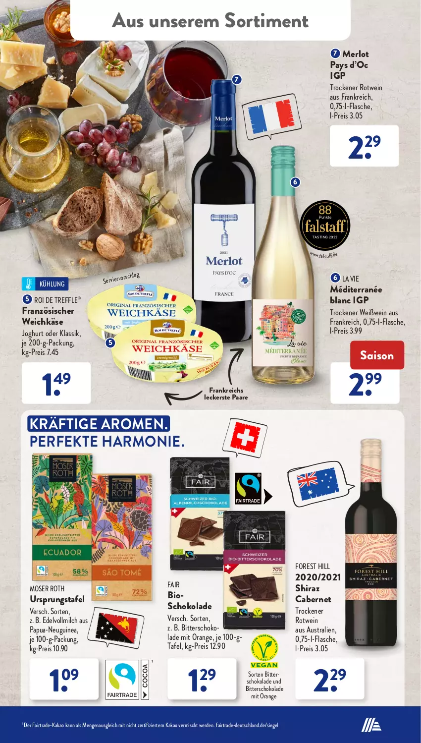 Aktueller Prospekt AldiSud - IN ZWEI WOCHEN - von 15.08 bis 20.08.2022 - strona 31 - produkty: asti, aust, bio, cabernet, eis, erde, flasche, französischer weichkäse, joghur, joghurt, kakao, Käse, merl, merlot, milch, moser, Moser Roth, orange, reis, rotwein, schoko, schokolade, Ti, vollmilch, weichkäse, wein, Weißwein