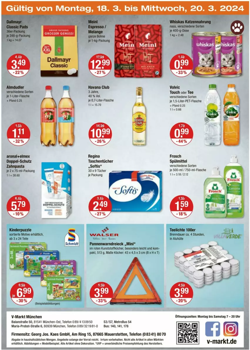 Aktueller Prospekt Vmarkt - Prospekte - von 14.03 bis 20.03.2024 - strona 24 - produkty: alle artikel ohne dekoration, angebot, angebote, auer, bohne, dekoration, dell, eis, Elan, elle, elmex, erde, flasche, Frosch, gin, Havana Club, je 1-liter-flasche, kaes, katzennahrung, Kinder, Metro, Mode, obst, pasta, pet-flasche, Puzzle, reis, Ria, ring, spülmittel, Tasche, taschen, taschentücher, tee, Teelicht, teelichte, telefon, teller, Ti, tücher, volvic, walser, Warndreieck, whiskas, Yo, zahnpasta