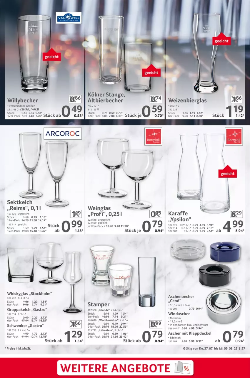 Aktueller Prospekt Selgros - Gastronomie - von 27.07 bis 09.08.2023 - strona 27 - produkty: angebot, angebote, Becher, bier, decke, Deckel, edelstahl, eis, grappa, Karaffe, Meister, reis, sekt, Ti, wein, whisky, Whiskyglas