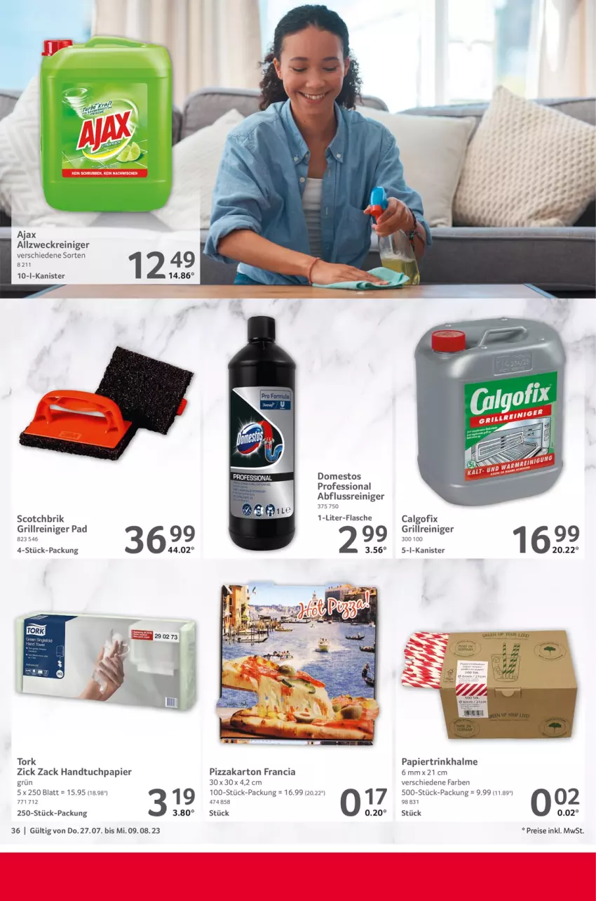 Aktueller Prospekt Selgros - Gastronomie - von 27.07 bis 09.08.2023 - strona 36 - produkty: ajax, allzweckreiniger, domestos, eis, grill, Grillreiniger, handtuch, HP, LG, papier, pizza, reiniger, reis, scotch, Ti, Trinkhalme, tuc, weck