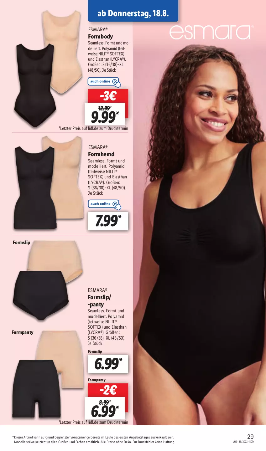 Aktueller Prospekt Lidl - Aktionsprospekt - von 15.08 bis 20.08.2022 - strona 29 - produkty: angebot, body, dell, eis, elle, esmara, hemd, Mode, panty, reis, slip, Ti, ZTE