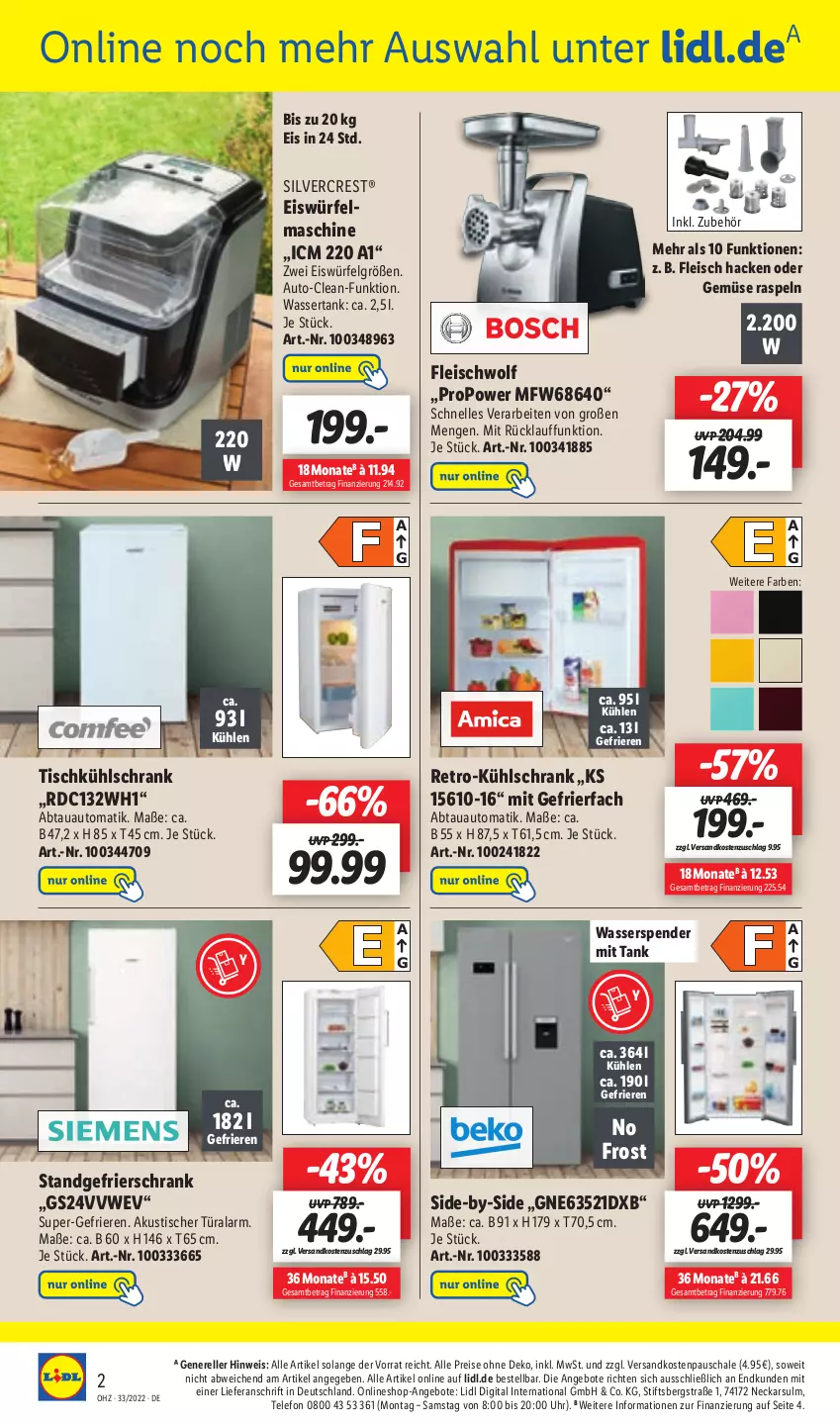 Aktueller Prospekt Lidl - Aktionsprospekt - von 15.08 bis 20.08.2022 - strona 48 - produkty: abtauautomatik, angebot, angebote, auto, eis, eiswürfel, elle, fleisch, gefrierfach, gefrierschrank, kühlschrank, LG, ndk, reis, rel, Schal, Schale, Schrank, silvercrest, telefon, Ti, tisch, uhr, wasser, wassertank, würfel