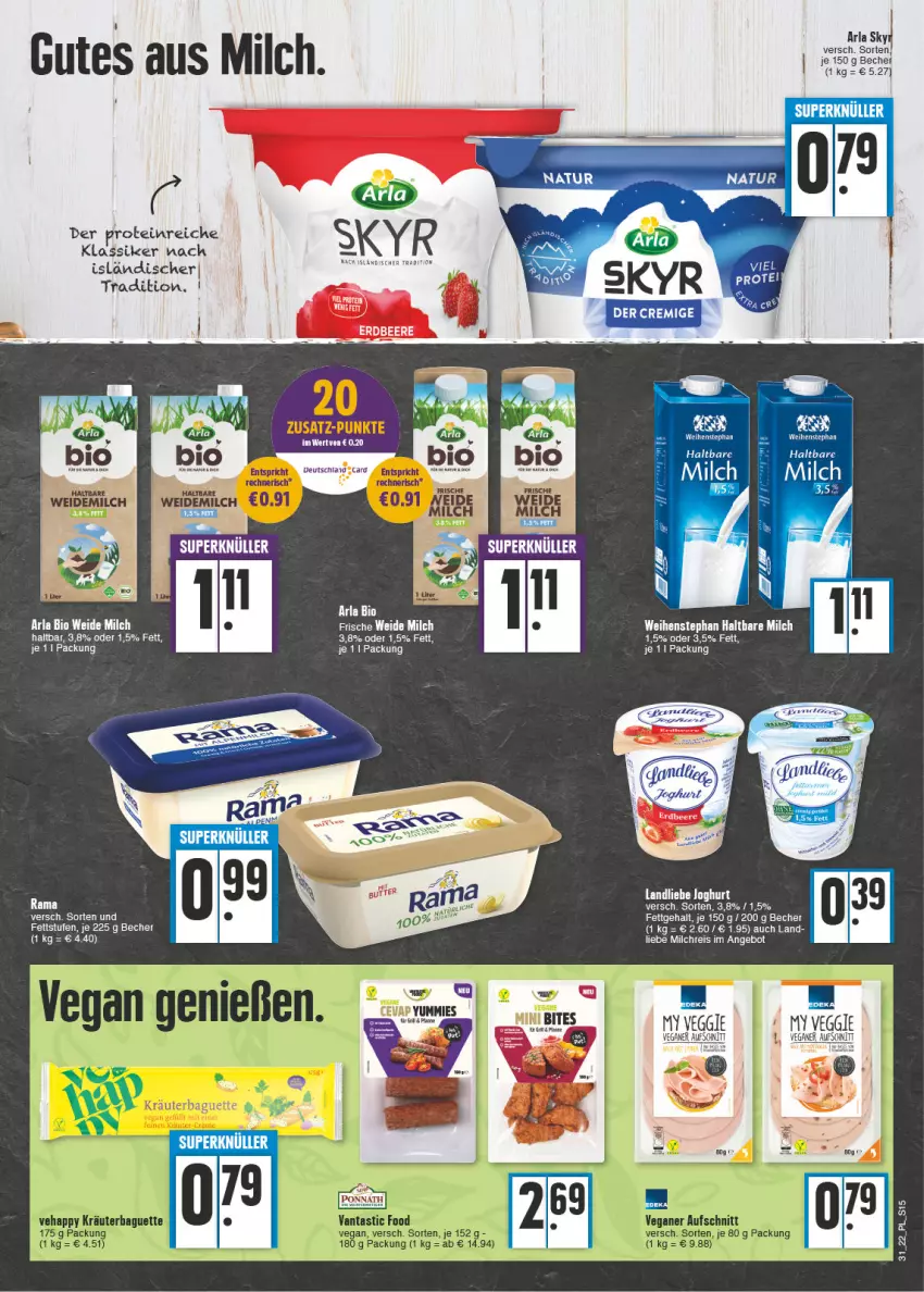 Aktueller Prospekt E Center - Angebote der Woche - von 01.08 bis 06.08.2022 - strona 15 - produkty: angebot, arla, aufschnitt, Becher, beere, bio, eis, erdbeere, haltbare milch, joghur, joghurt, landliebe, landliebe joghurt, milch, milchreis, rama, reis, Ti, veggie, weihenstephan