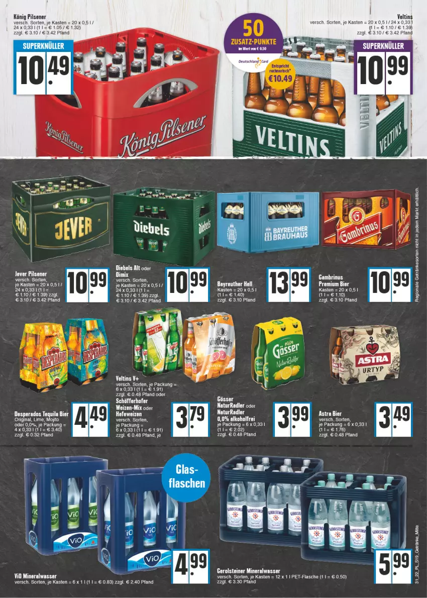 Aktueller Prospekt E Center - Angebote der Woche - von 01.08 bis 06.08.2022 - strona 19 - produkty: alkohol, Alwa, Astra, bier, desperados, diebels, gerolsteine, gerolsteiner, getränk, getränke, gin, Hefe, hefeweizen, könig pilsener, mineralwasser, mojito, natur, pils, pilsener, radler, schöfferhofer, steiner, tee, tequila, Ti, veltins, wasser