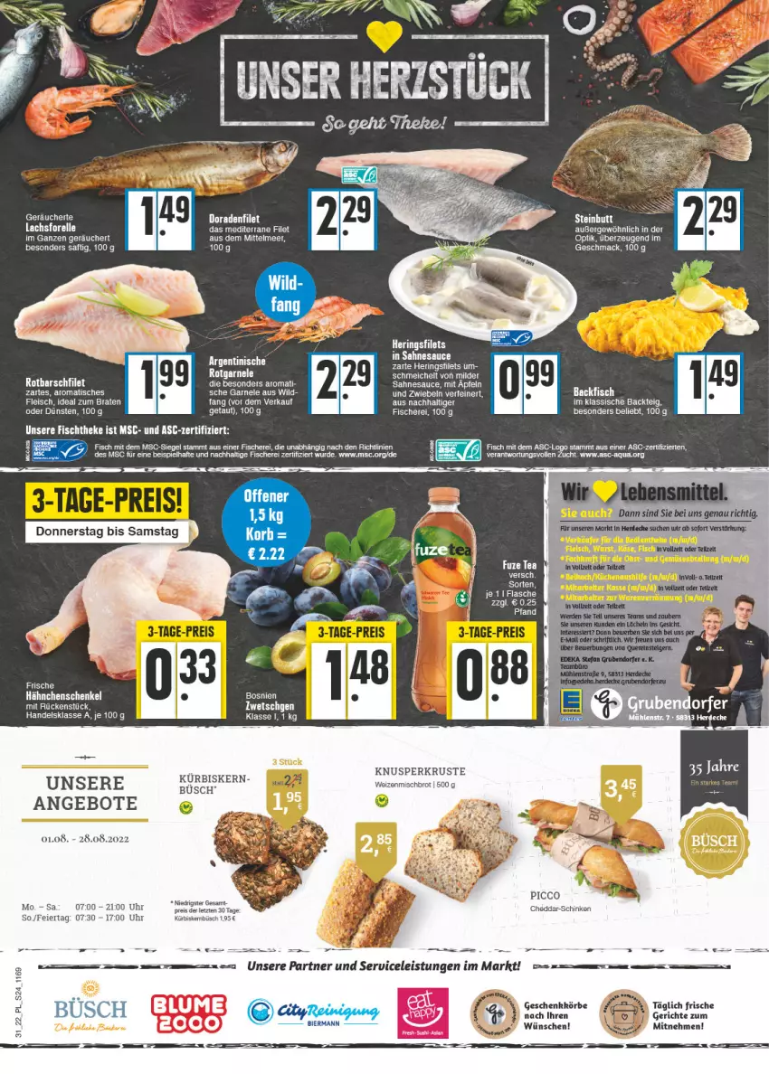 Aktueller Prospekt E Center - Angebote der Woche - von 01.08 bis 06.08.2022 - strona 24 - produkty: angebot, angebote, apfel, aqua, braten, brot, cheddar, decke, Dorade, eier, eis, elle, erde, filet, fisch, fische, Fischer, flasche, fleisch, forelle, hähnchenschenkel, henkel, hering, Herings, ideal zum braten, Kürbis, lachs, mac, reis, rel, ring, Rotbarsch, rotbarschfilet, saft, sahne, sauce, schenkel, Schere, schinken, tee, Ti, tisch, uhr, weizenmischbrot, Wild, ZTE, zwiebel, zwiebeln