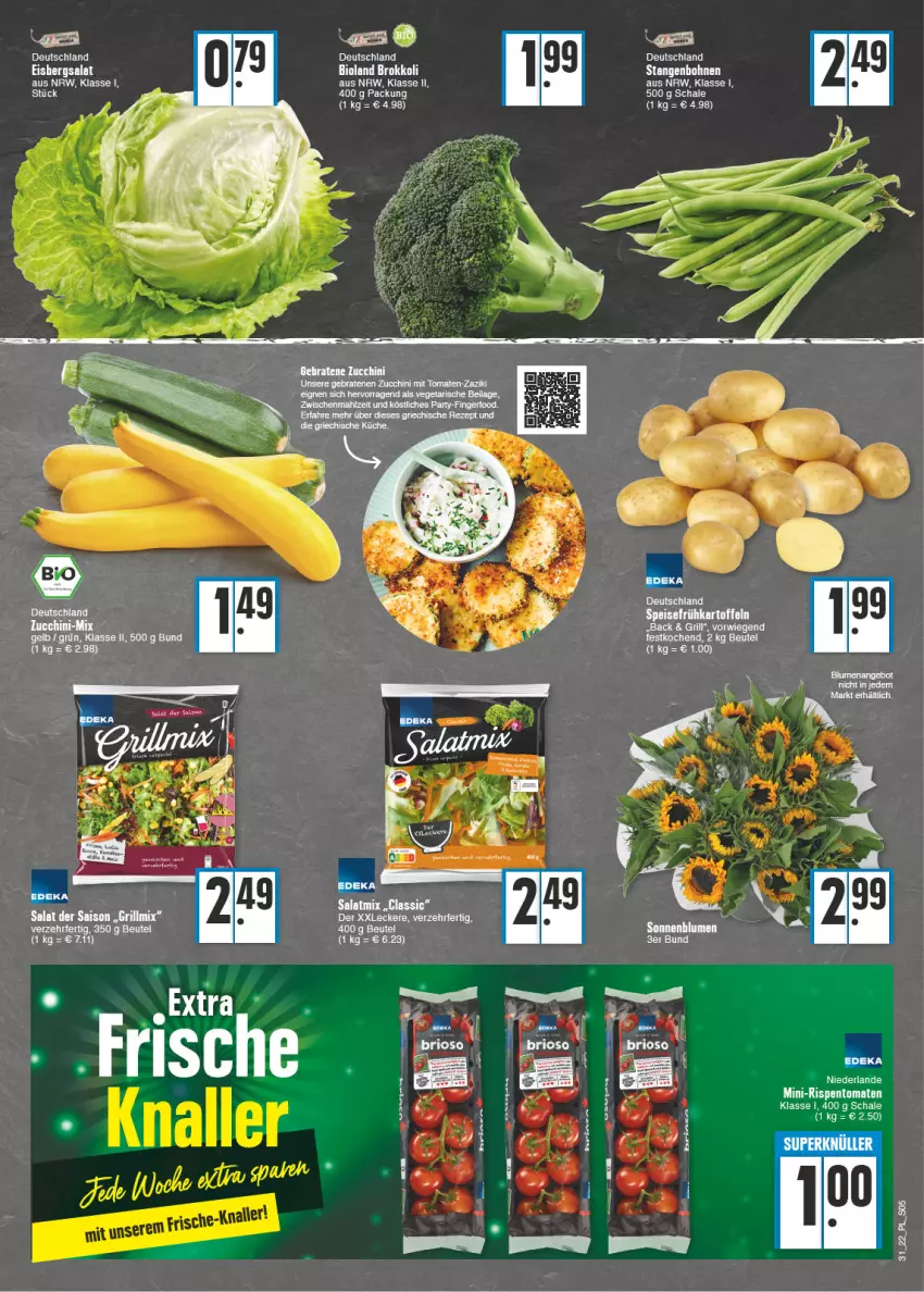 Aktueller Prospekt E Center - Angebote der Woche - von 01.08 bis 06.08.2022 - strona 5 - produkty: angebot, beutel, bio, bioland, blume, blumen, bohne, bohnen, braten, brokkoli, eis, Frühkartoffeln, grill, kartoffel, kartoffeln, rezept, salat, Salatmix, Schal, Schale, speisefrühkartoffeln, tomate, tomaten, zaziki, zucchini