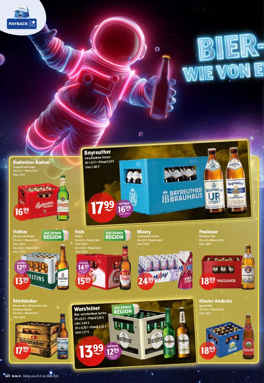 Aktueller Prospekt Getraenke Hoffmann - Prospekte - von 24.11 bis 06.12.2025 - strona 6 - produkty: bier, budweiser, eis, gin, Kloster Andechs, Mixer, mixery, oder radler, Paula, paulaner, pils, pilsener, radler, reis, Spezi, steiner, störtebeker, Ti, veltins, warsteiner